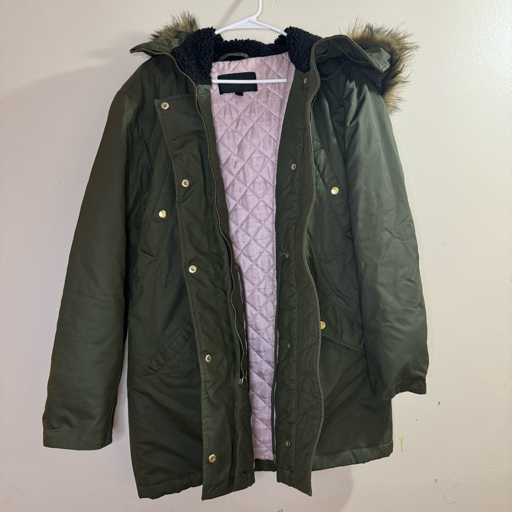 J. Crew Perfect Winter Parka Primaloft Olive Green large - Picture 3 of 15